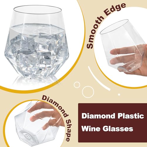 Image of Goodluck 40 PCS 12oz Diamond Stemless Clear Plastic Wine Whiskey Glasses