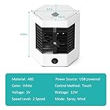 Mini ventilador de ar condicionado portátil pessoal evaporativo pequeno usb desktop ventilador de refrigeração de ar com caixa de gelo, 2 velocidades e alça para dormitório de... glide