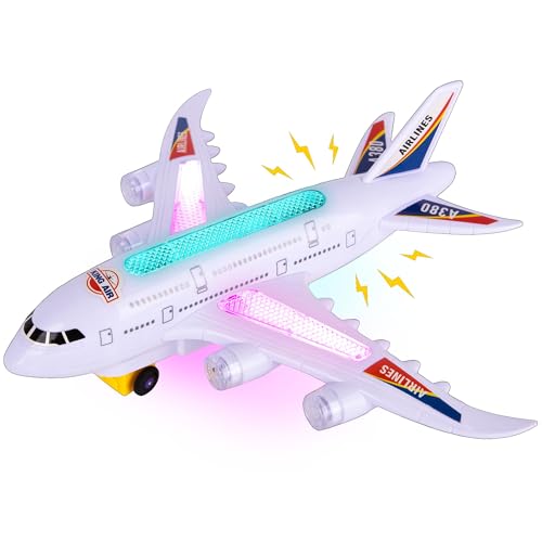 Avion Jouet Lumineux, Avion Jouet Sonore et Lumineux, Avec des Sons de Décollage, Lumières LED-Fonction Bump-And-Go, Convient Comme Cadeau D'Anniversaire pour les...