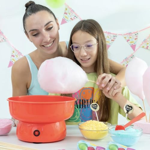 Zuckerwattemaschine für zu Hause – Gerät für Zuckerwatte für zu Hause – gewöhnlicher Zucker oder harte Süßigkeiten ohne Zucker – 10 Stäbchen & Messlöffel, nostalgisches Retro-Design – Rot – Bild 3