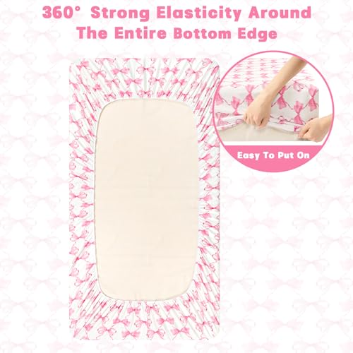 Image of Crib Sheets for Girls and Boys, HNHUAMING Crib Sheet Fitted Fits for Standard Crib & Toddler Mattresses, Ultra Soft Breathable Baby Crib Sheets Neutral 52'' X 28'' inch Crib Sheet, Pink Bow
