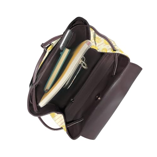 Lemons stripes Leaves Microfiber PU Leather Backpack Lightweight Daypack Bag for Travel Business Commute Gym4