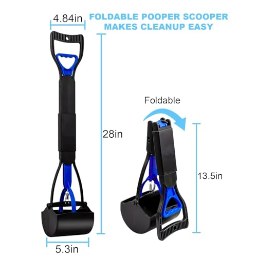 Image of Pooper Scooper,Dog Pooper Scooper,Pooper Scooper for Large Dogs,Folding Dog Poop Scooper, 28 inch Long Handle No-Bend Cleanup,with Durable Spring,Works on Grass /Dirt /Gravel & More Surfaces (Blue)