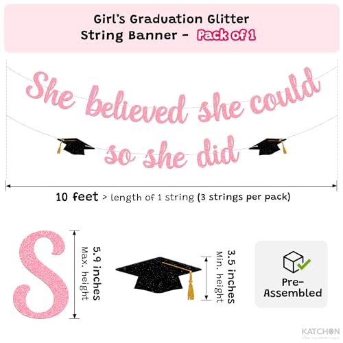 Image of KatchOn Medical College 2026 Graduation Party Decorations 10 Feet Glitter She Believed She Could So She Did Banner, Pink You Did It Banner, Pink Graduation Decorations 2026
