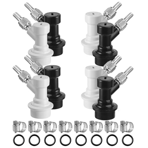 4 Pairs Corny Keg Ball Lock Quick Disconnect Set, Home Brewing Cornelius Keg Parts Ball Lock Keg Fittings with Stainless 5/16'' Gas 1/4'' Beer Barb Swivel Nuts Hose Clamp for Keg Post Coupler