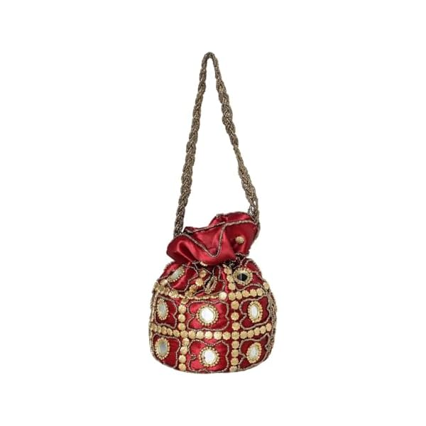 ISHANI TRENDS || Women's Ethnic Potli Designer Rajasthani Style Royal Clutch Silk Batwa Bag Zari Work Bridal Potli - Image 4