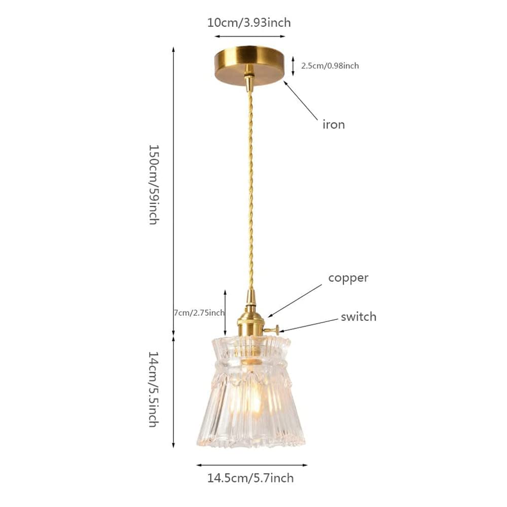 Portalámparas de Cobre Creativo, Pantalla de Cristal para lámpara Colgante, lámpara Colgante de Estilo nórdico Retro, lámpara de araña de un Solo Cabezal con Rosca E27, iluminación Decorativa par