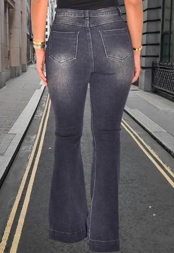 Image of Women's Flare High Waisted Bell Bottom Wide Leg Stretch Classic Denim Pants