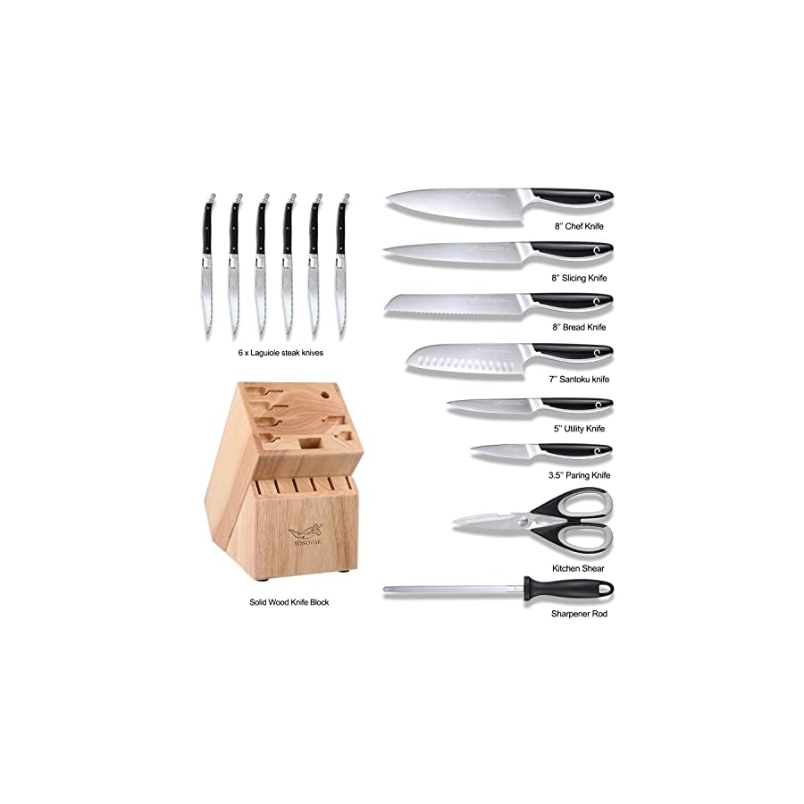 Knife-Sets-for-Kitchen-with-Block-YONOVAK-Black-Whale-Series-15-Piece-14116-German-Steel-Knife-Block-Set-Full-Tang-Handle-Chef-Kitchen-Knife-Set-with-6-X-Laguiole-Steak-Knives Knife Sets for Kitchen with Block, YONOVAK Black Whale Series 15-Piece 1.4116 German Steel Full Tang Handle Chef Kitchen Knife Set with 6 X Laguiole Steak Knives