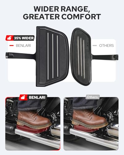 Image of Benlari Passenger Floorboards Motorcycle Footboards Stainless Steel with Mount Kits Compatible with Harley Davidson Touring Road King Street Glide Road Glide Electra Glide 1993-2024 Streamline (Black)