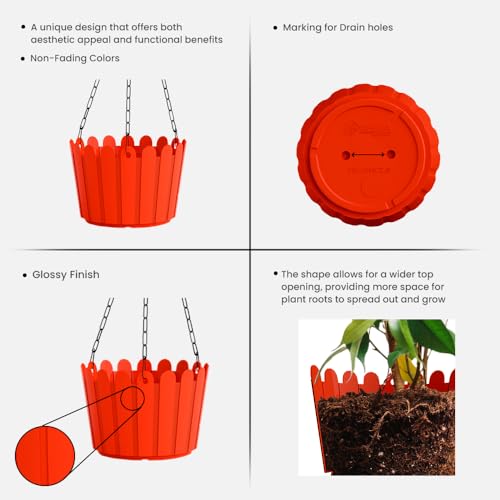 Image of YUCCABE ITALIA SHERA Hanging Fence 8 INCH Planter Pot Plastic Flower Hanging Pots for Home Decoration Sutiable for Indoor and Outdoor (Red, Pack of 12)
