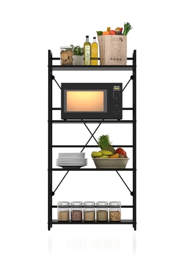 Image of wow craft Heavy Duty 4-Tier Metal Storage Rack (Black) | Multipurpose Shelf for Microwave, Kitchen, Bathroom & Home Organization | Space Saving Steel Organizer (40D x 64W x 132H cm)