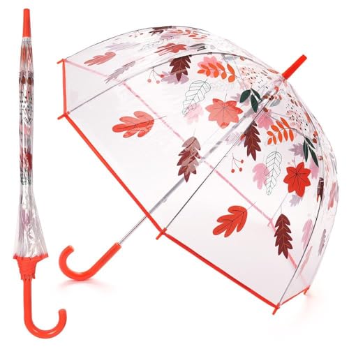 A2Z Clear Bubble Umbrella Walking Autumn Leaves Umbrellas Transparent Brolly Falling Leaf Dome Canopy Soft Grip Plastic Crook Handle Stick Waterproof Rain Wind Protection Lightweight Aluminium Shaft