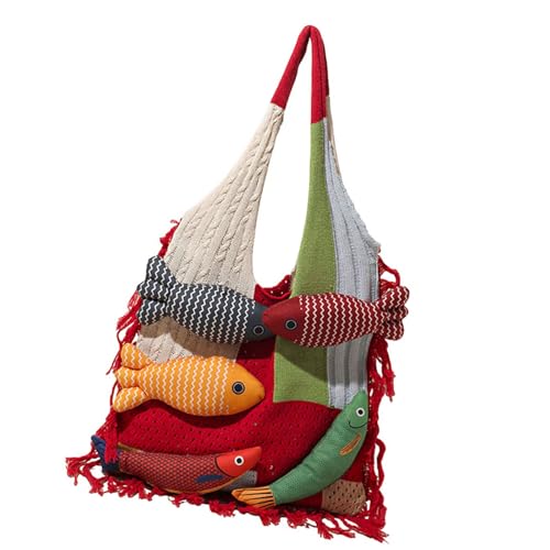Sac à bandoulière en tricot grand format avec motif poisson élégant