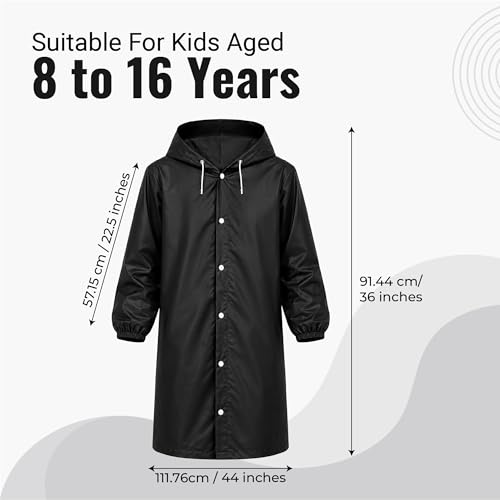 Image of Robustt Kids Eva Raincoat for Boys & Girls (8-16 Years) with Full Sleeves with Elastic Cuff | Unisex Hooded Kids Rain Coat with Drawstring | Reusable Raincoat with Snap Button Closure | Knee Length
