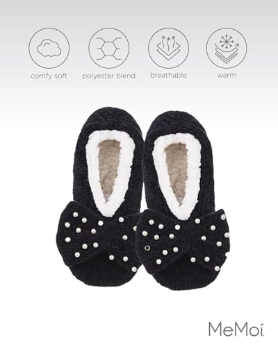 Image of MeMoi Women's Precious Pearls Chenille Bow Accent Sherpa-Lined Slippers