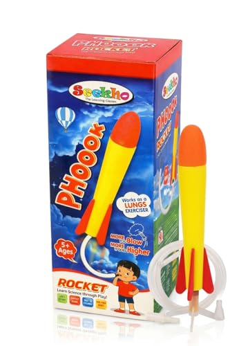 Image of STYLERA Seekho Phoook Rocket STEM Science Educational Toy, Air Powered Blow Launcher, Soft Foam, Lung Exerciser, for Kids Age 5+