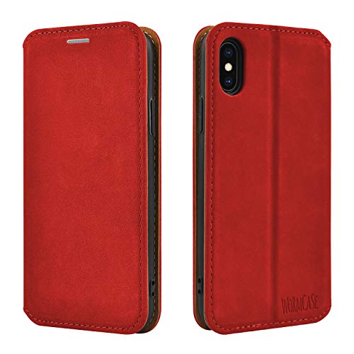 Echt Ledertasche aus feinem Nubuk Leder - für das Apple iPhone X - XS - Handytasche mit Kartenfach – Magnetverschluss – Standfunktion -