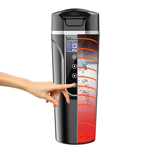 車載電気ケトル小型 携帯用 電気ポット ポータブル トラベルケトル 450ml 急速加熱 40℃〜100℃ カー用&トラック用DC12V/24V 加熱?保温 湯沸し器 湯ボルト 電気ポット 車中泊 LCDディスプレイ 沸騰/断熱/お茶作り/ブリューミルク