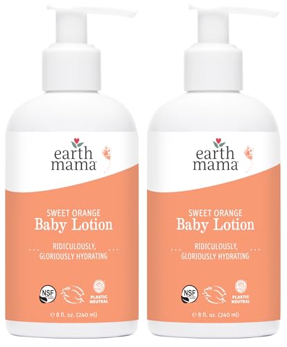 Image of Earth Mama Sweet Orange Baby Lotion | Moisturizing Body Lotion for Dry Skin, Newborn Sensitive Skin Care, Face Moisturizer for Babies & Kids with Shea Butter, Calendula & Aloe, 8 Fl Oz (2-Pack)