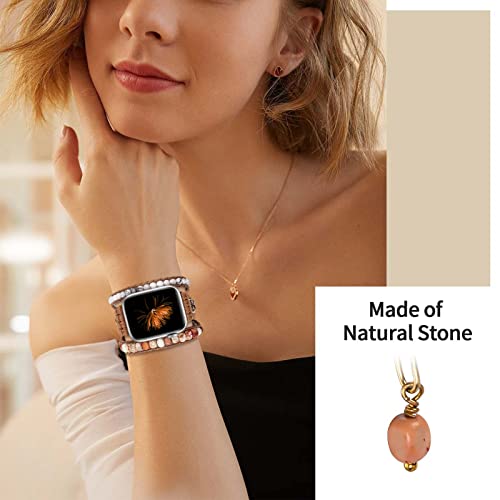Handmade Boho Watch Band Compatible with Apple Watch 49MM 45MM 44MM 42MM 41MM 40MM 38MM Beaded Wrap Bracelet for iWatch Ultra, Series SE/9/8/7/6/5/4/3/2/1, Fancy Strap for Women