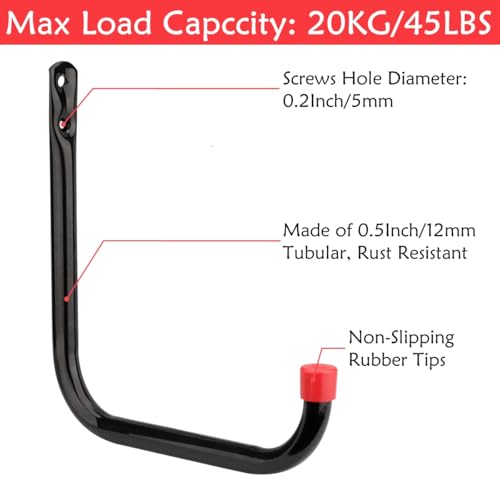 Moundnaik 8 Stück Robuste Garagen-Aufbewahrungshaken, 17cm Wandhaken Leiterhaken für Gartenwerkzeug, Fahrrad, Stuhl, Schlauch, Außen- oder Innenbereich (Schwarz + Rot, 17cm x 17cm)