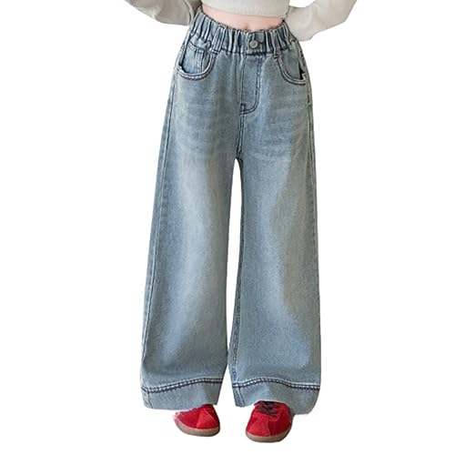 Girls Baggy Wide Leg Jeans Straight Versatile High Elastic Waist Denim Pants Casual Washed Loose Palazzo Trousers