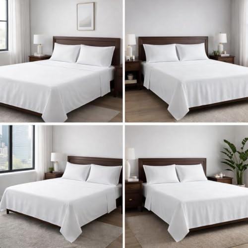 Image of Flat Bedsheet Single Bed (60x90 Inch) with 2-Pillow Covers Egyptian Cotton Fits 400 TC Super Soft & Breathable Wrinklefree White Bed Sheet for Luxurious Bedrooms and Hotels