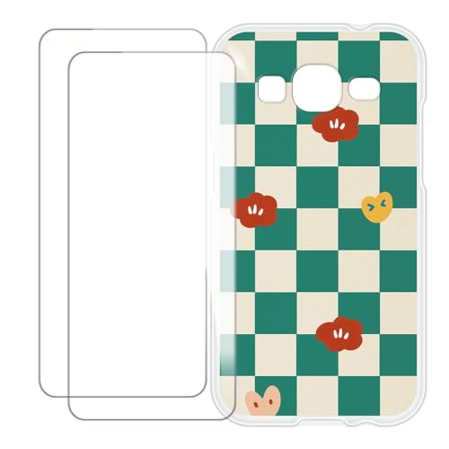 UOGNADGD Compatible with Samsung Galaxy Core Prime Case Colorful Custom Cover with 2 Pack Tempered Glass Screen Protectors - Shockproof Scratch-Resistant (Green Plaid)