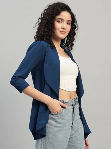 Image of Cotton Blend Women's Single Breasted Relaxed Fit Shawl Collar 3 /4 Sleeve Blazer