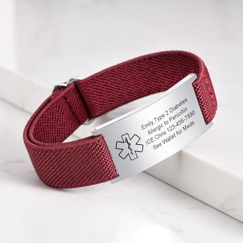 image for VNOX Medical Alert Bracelets for Men & Women with Free Engraving Adjus