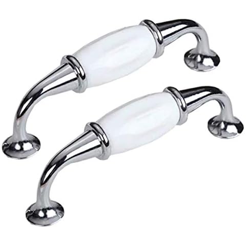 Creatwls Kitchen Cupboard Handle Cabinet Furniture Handles Classic White Ceramic Wardrobe Door Pulls Dresser Drawer Handles 96mm /128mm - 2pcs Cover