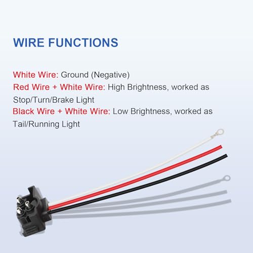 Image of 3 Pin Trailer Connector, Right Angle 3 Wire Pigtail Harness 20AWG Trailer Lights Connector for Sealed 4 inch Round Lights & 6 inch Oval Lights, Stop Turn Tail Brake Backup Light Harness - 6pcs
