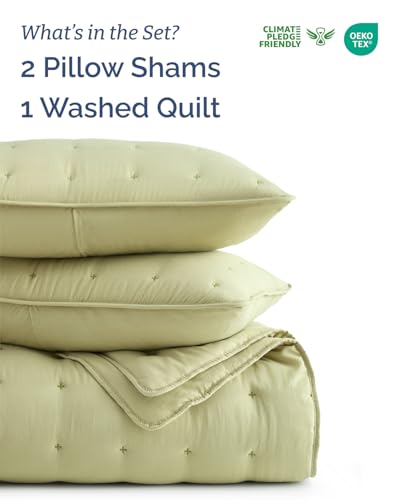 Image of Quilts Queen Size - Bedspread for Queen Size - Lightweight Comforter Set - Quilt Bedding Set for All-Seasons - Soft, Breathable & Comfy - Summer Coverlet with 2 Pillow Shams - 90 inch x 96 inch, Sage Green