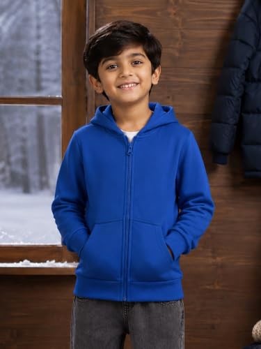 Image of Unisex Kids Solid Full Sleeve Zip Front Open Hooded Sweatshirt