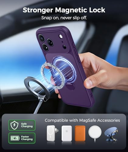 Image of FNTCASE for iPhone 17 Pro Case: [360 Spin Magnetic Stand] [Compatible with Magsafe] [Screen Protector] Translucent Matte Military Grade Shockproof Full Camera Protective Phone Cover - Purple