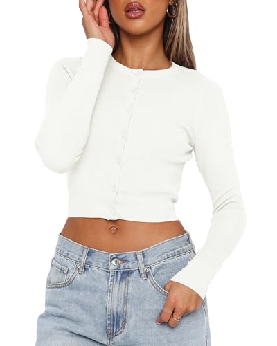 Cardigan Sweaters for Women Crew Neck Cropped Sweater Tops Dressy Casual Long Sleeve Shirts2
