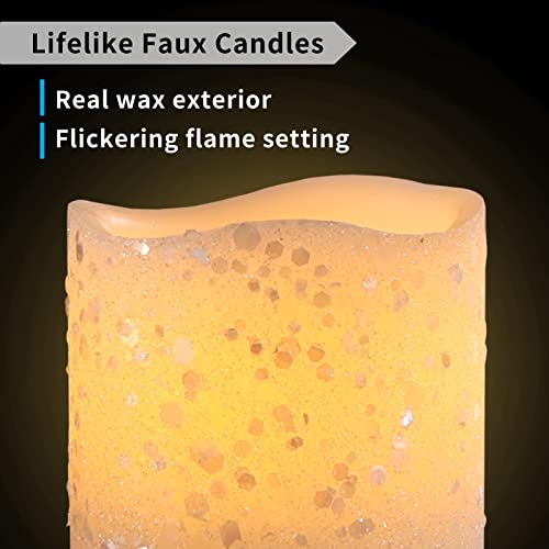 Furora Lighting Led Flameless Candles With Remote – Battery-Operated Flameless Candles Bulk Set Of 8 Fake Candles – Small Flameless Candles & Christmas Centerpieces For Tables, White Glittery #TOP2