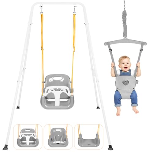 Image of 4-in-1 Toddler Swing Set & Baby Jumper and Bouncer for Toddlers | Foldable Baby Swing Stand for Outdoor /Indoor Play, Easy to Assemble and Store for Ages 6 Months to 10 Years Old