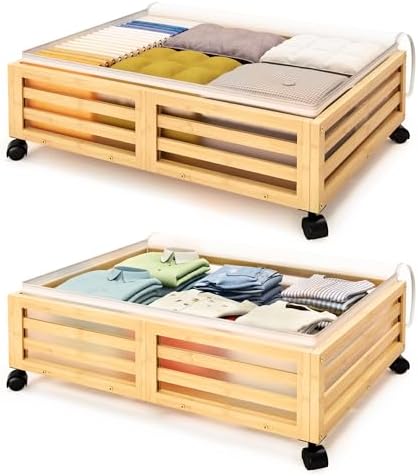 Under Bed Storage with Wheels-Large Bamboo Underbed storage Conta...