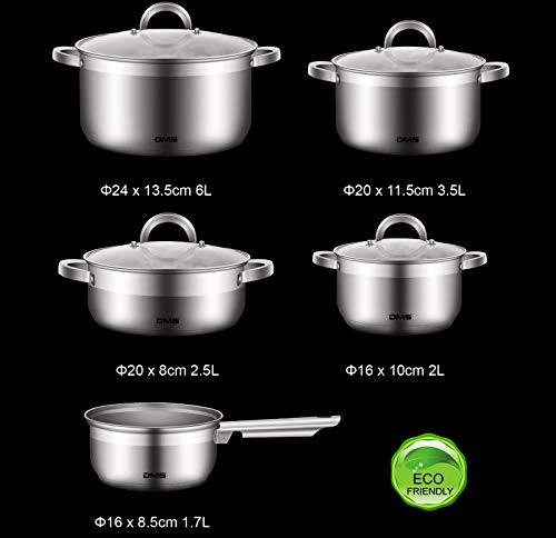DMS 9-teiliges Topfset aus hochwertigem Edelstahl | Induktion | beschichtetes Kochset| Kochgeschirr | hochwertiges Küchenset | pflegeleicht | Stielkasserolle | Glas Deckel TSE2009C – Bild 7