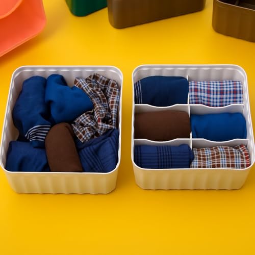 Image of Leawall 6-Compartment Wardrobe Organizer drawers organisers for Underwear, Socks, Bras, Ties, Scarves & Undergarments,storage box and organiser, Socks organizer Socks Tray (8 Pcs,Multicolor)
