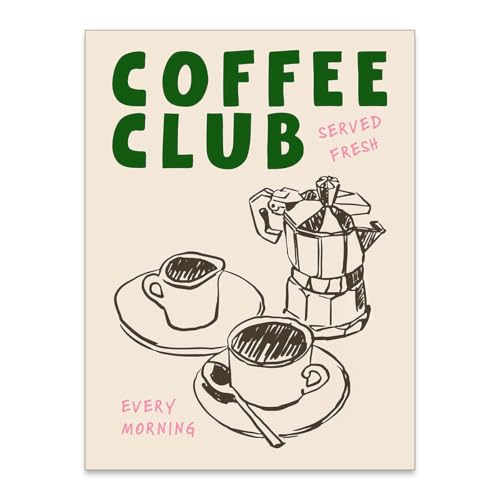 Kunstdruck auf Leinwand, Motiv: Coffee Club, Vintage-Kaffeekunst, Poster für Zuhause, Esszimmer, Wohnzimmer, Büro, Wohnung, Dekoration, 30,5 x 40,6 cm, ungerahmt