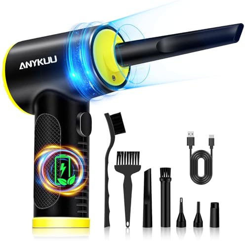 Anykuu Soplador Electrico de 7500 mAh Plumero de Aire Recargable Ajuste de 3 Marchas con Luz LED Soplador de Polvo para Teclado para Laptop, Teclado, Coche