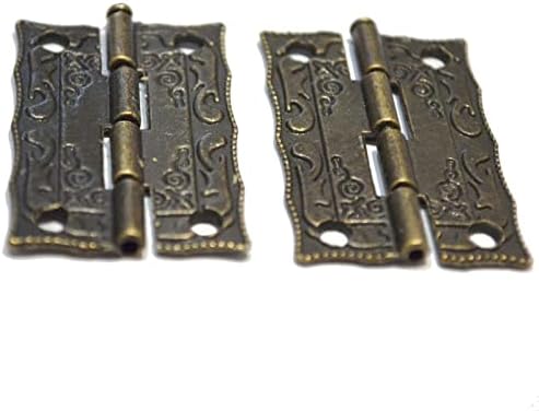10 Pcs Bronze Hinge Vintage Folding Butt Hinges Brass Floral Hardware with Screws for Doors Windows Furniture Cabinet Cupboard Wardrobe Wooden Boxes Case Chest Small (Length:1-1/2", Width:7/8")