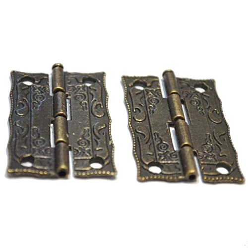 10 Pcs Bronze Hinge Vintage Folding Butt Hinges Brass Floral Hardware With Screws For Doors Windows Furniture Cabinet Cupboard Wardrobe Wooden Boxes Case Chest Small (Length:1-1/2", Width:7/8") #TOP2