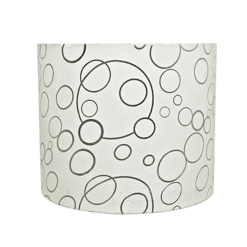 Image of Aspen Creative 31088A Transitional Drum (Cylinder) Shaped Spider Construction Lamp Shade in White with Silver Circle Pattern, 12 inch Wide (12 inch x 12 inch x 10 inch)