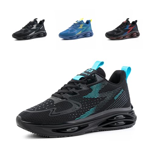 Hitmars Laufschuhe Herren Turnschuhe Sportschuhe Herren Leichte Atmungsaktiv Sneaker Straßenlaufschuhe Joggingschuhe Fitnesss Outdoor Bequeme Freizeit A Schwarz Grau EU 43