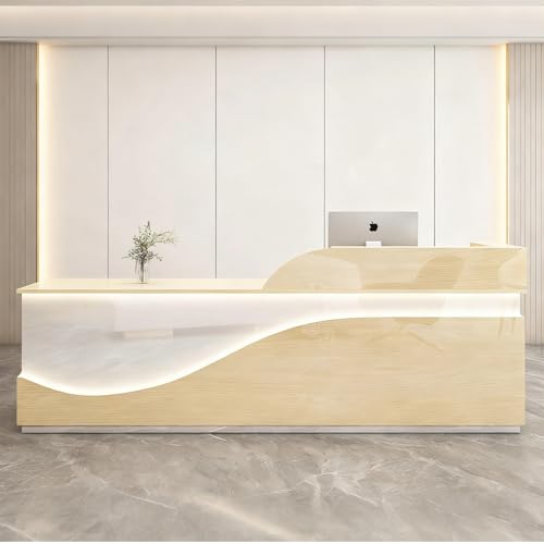 Ddasam レジカウンター 受付カウンター 木製 ロック可能 引出し収納付き 大容量 法人様向け フロントデスク 企業受付 店舗レジ 美容室 アパレルショップ 防塵 配線穴 モダン(280x60x100cm)