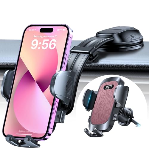 Image of HTU Upgraded Strongest Suction Car Phone Holder Bendable Arm, Never Block View Rotatable Cellphone Mount for Dashboard Windshield Vent, Cradle Stand for iPhone 17 16 15 14 13 12 Pro Max (Dark Pink)